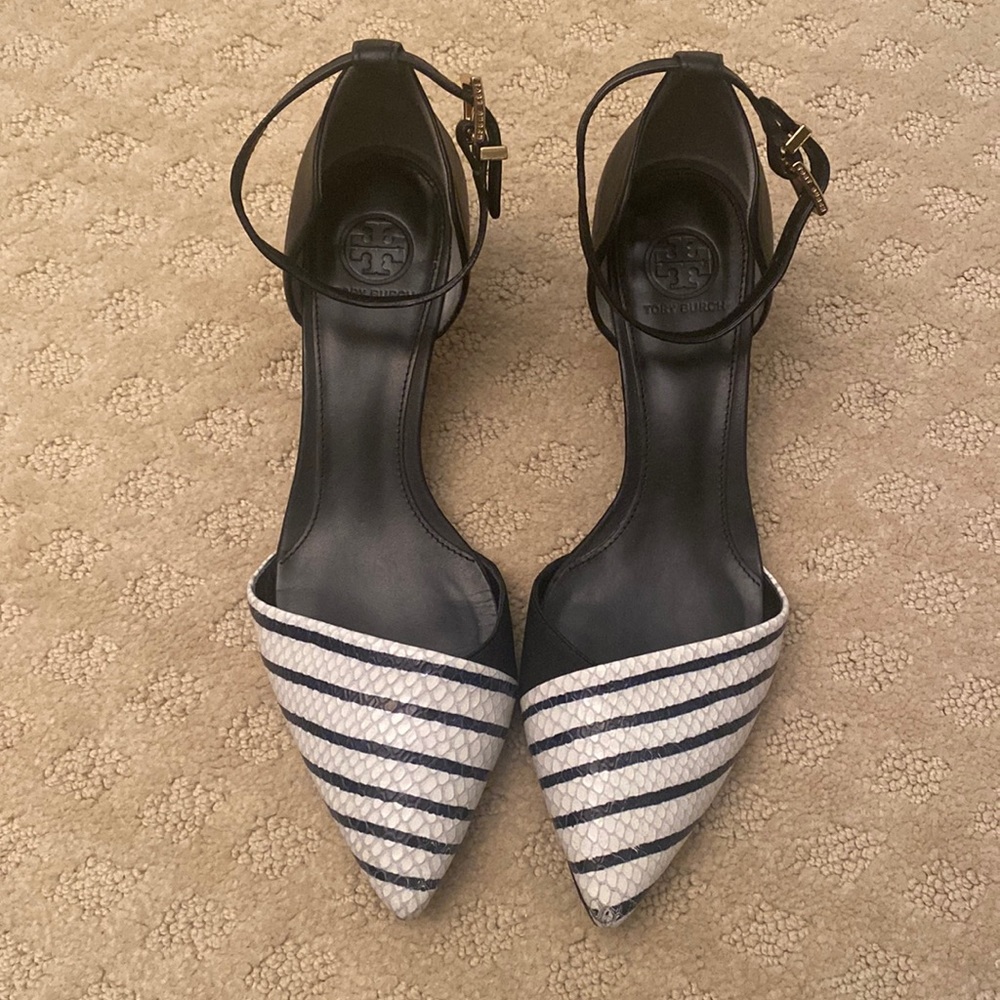 Tory Burch ankle strap sandals blue and white size 7.5
